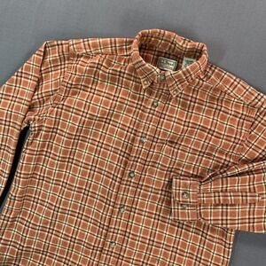 L.L. Bean Shirt Mens Small Orange Plaid Flannel Long Sleeve Button‎ Down Casual